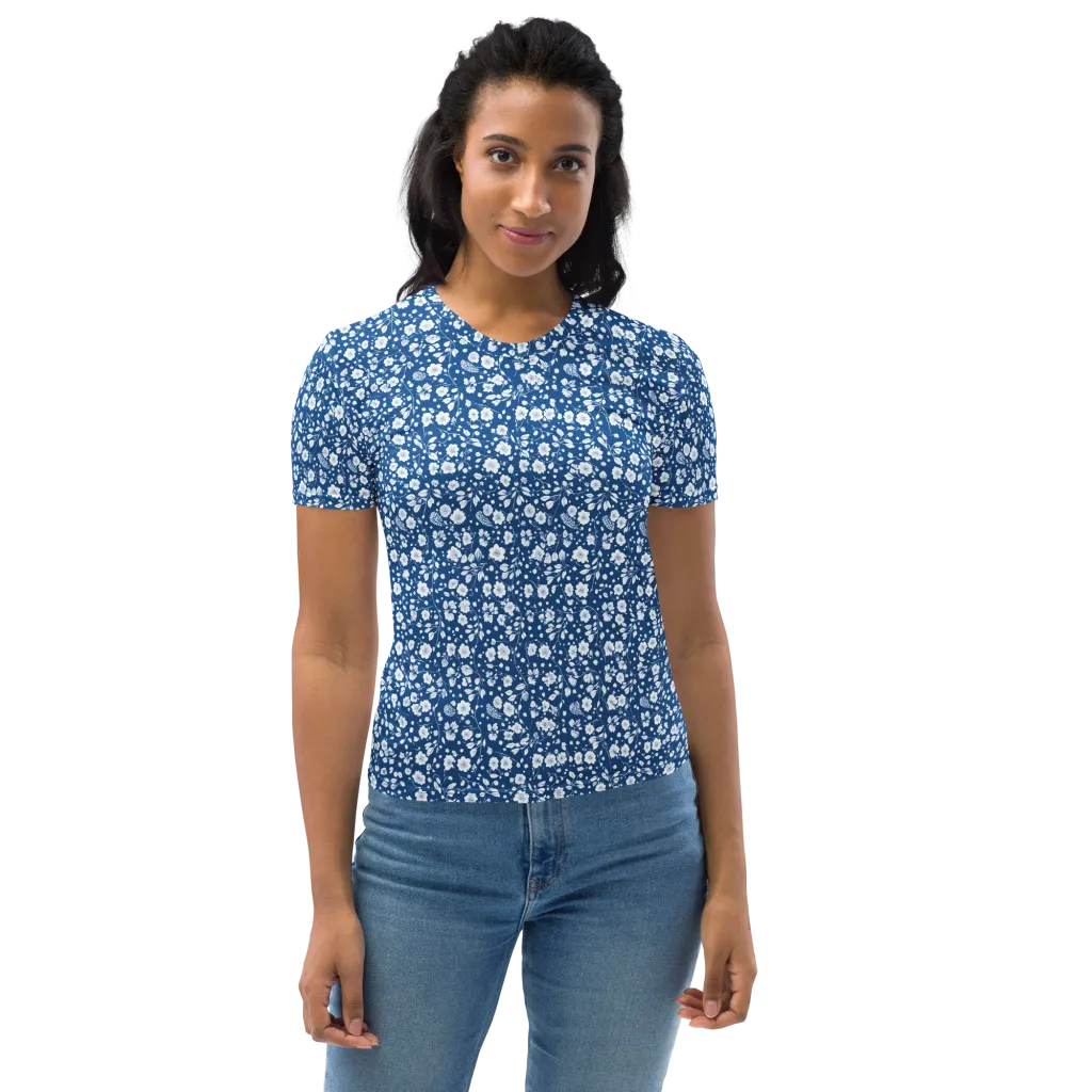 Cobalt Bloom on Women's Crew Neck T-Shirt — Front