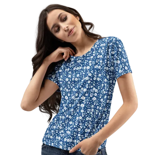 Cobalt Bloom on a Women's Crew Neck T-Shirt