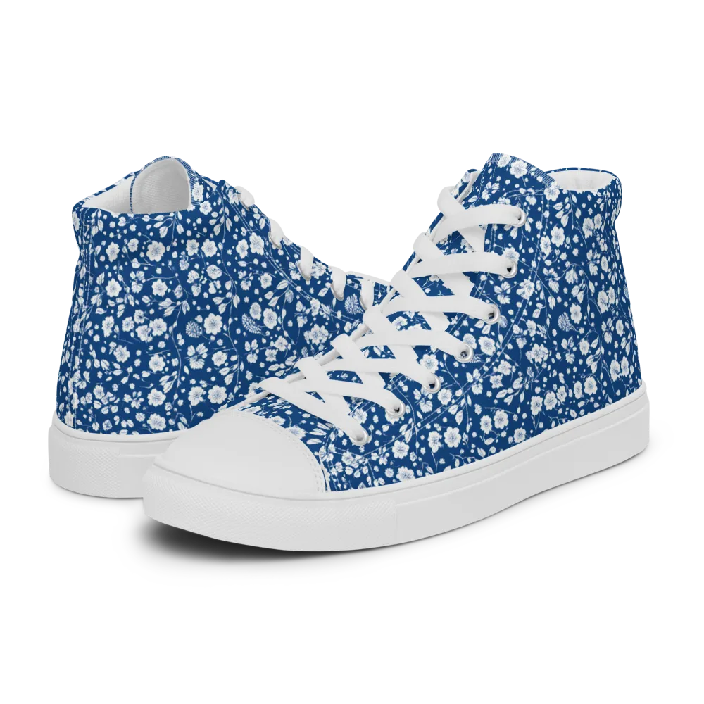 Cobalt Bloom on Women's High Top Canvas Shoes — Left