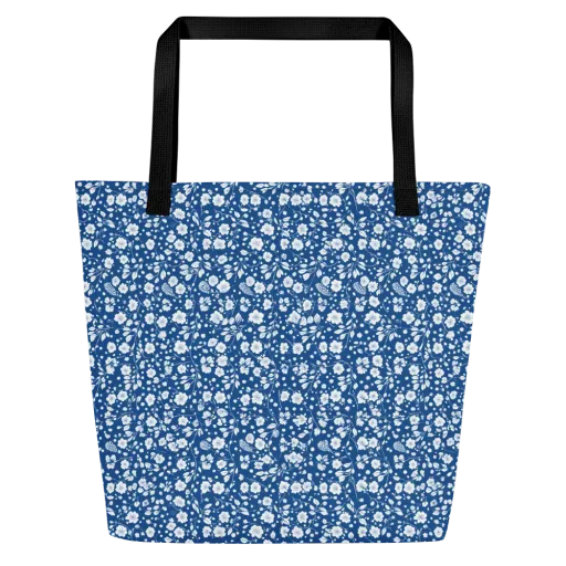 Cobalt Bloom on a Large Tote Bag W/ Pocket