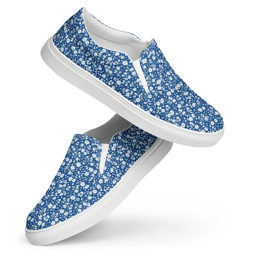 Cobalt Bloom on Women's Slip-On Canvas Shoes — Front