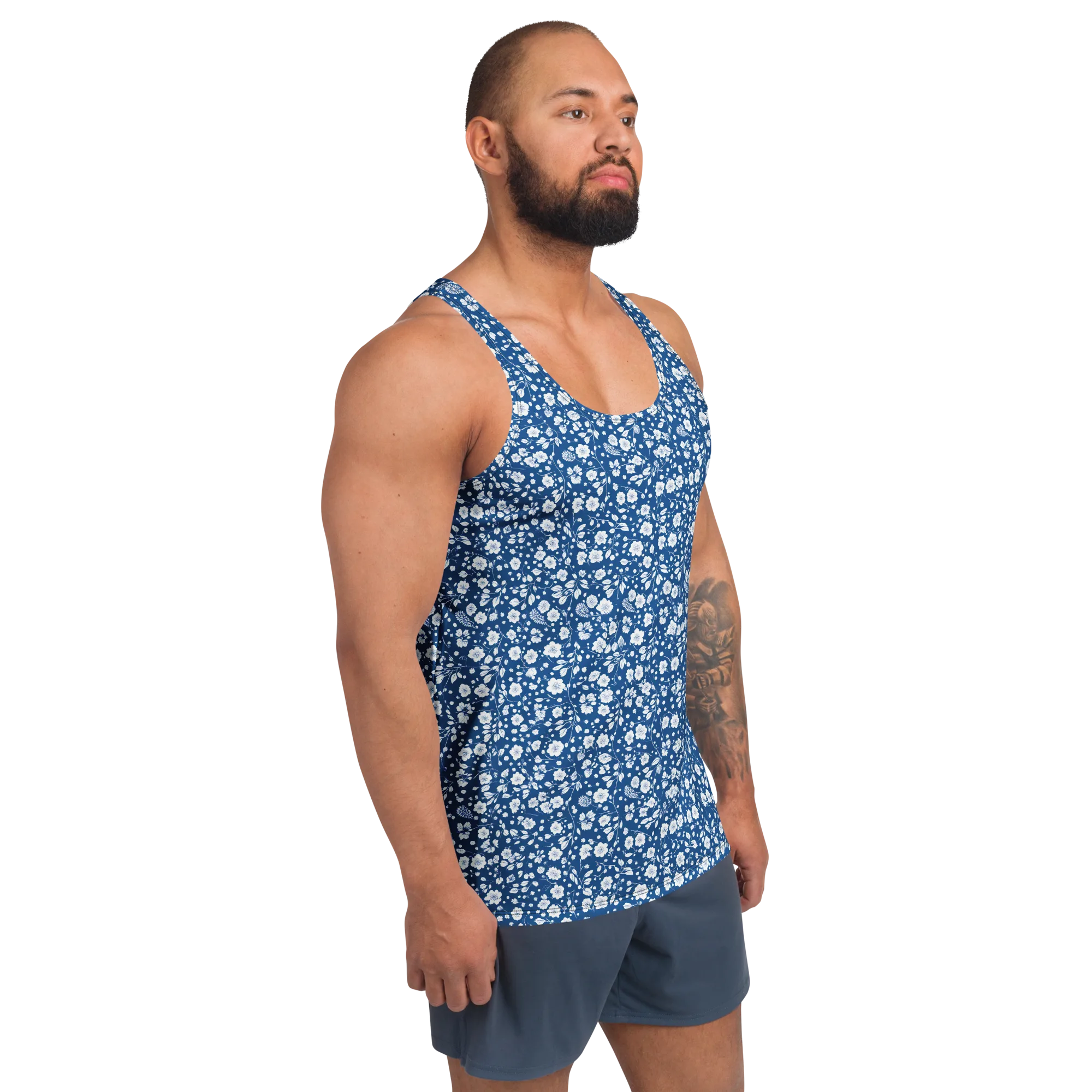 Cobalt Bloom on Men's Tank Top — Right Front