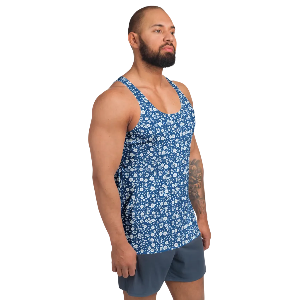 Cobalt Bloom on Men's Tank Top — Right Front