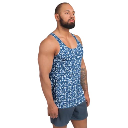 Cobalt Bloom on a Men's Tank Top