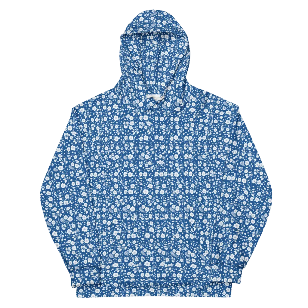Cobalt Bloom on Cotton Hoodie — Front