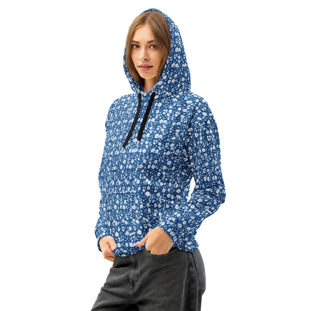 Cobalt Bloom on Cotton Hoodie — Left Front