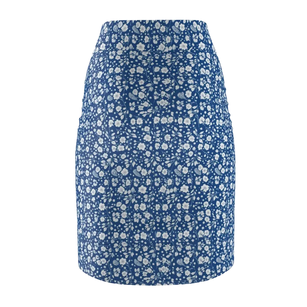Cobalt Bloom on Pencil Skirt — Back