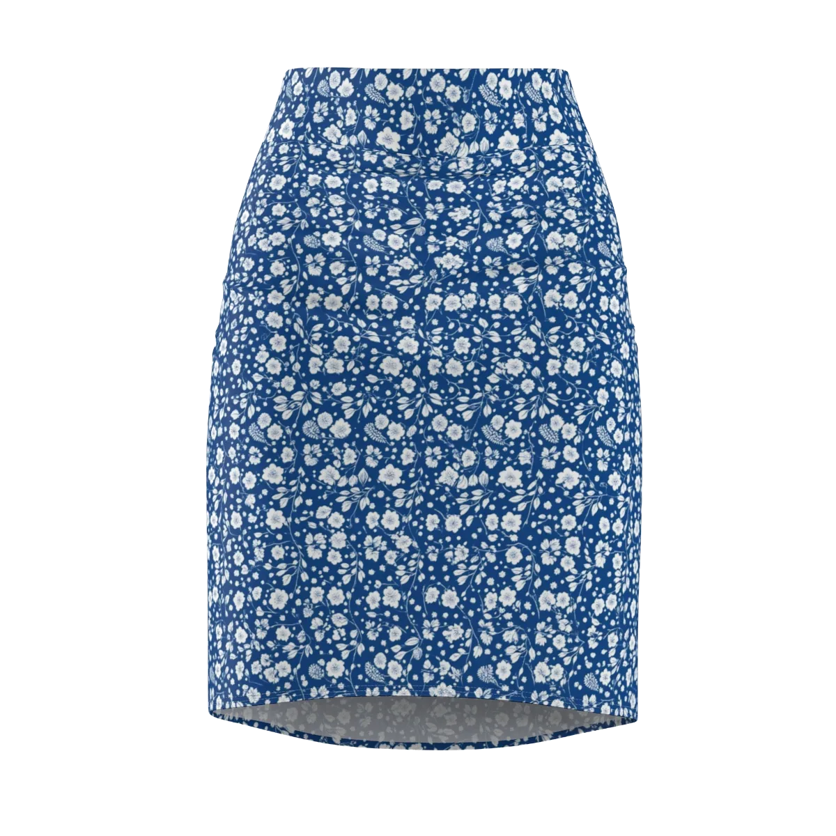 Cobalt Bloom on Pencil Skirt — Front