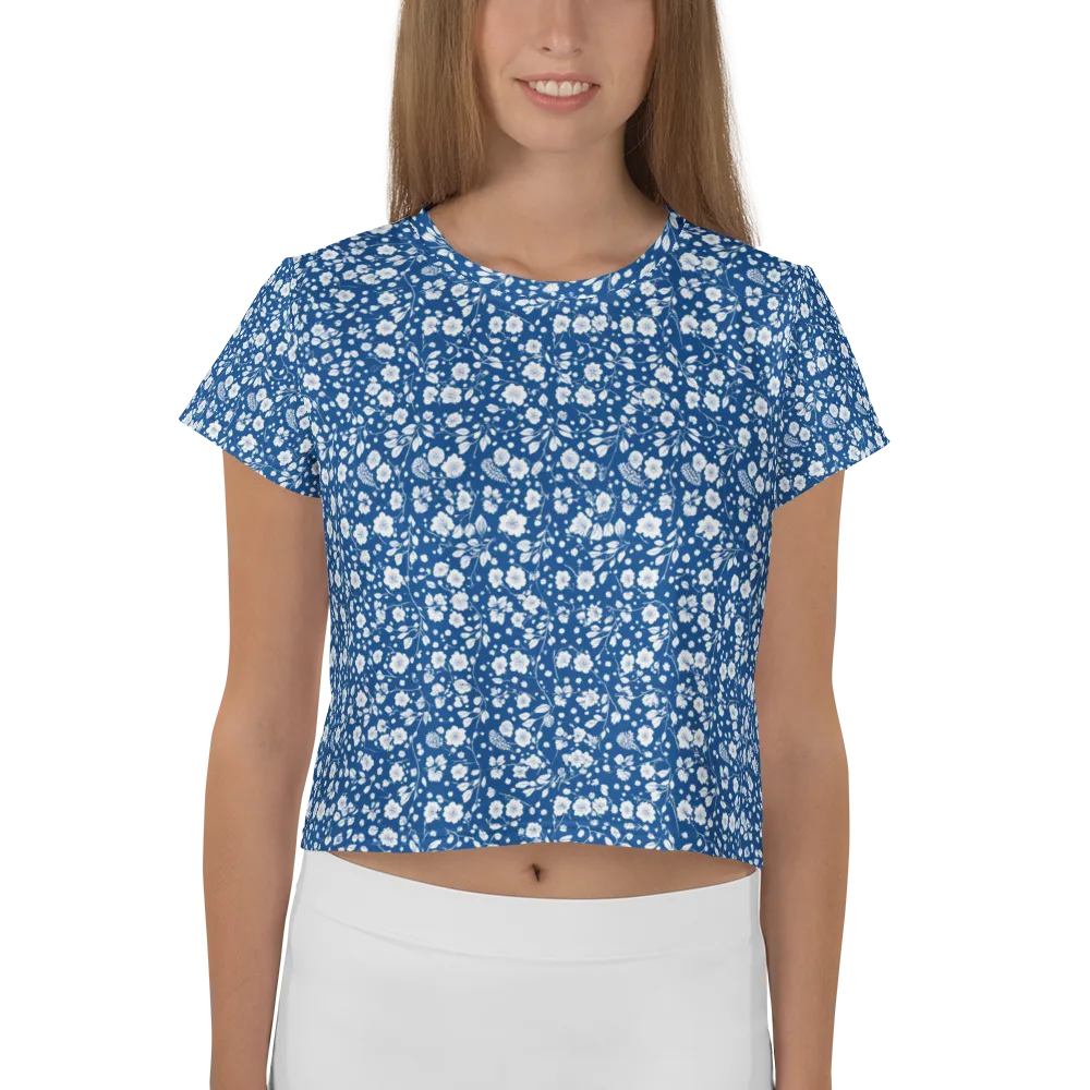 Cobalt Bloom on Crop Tee — Front