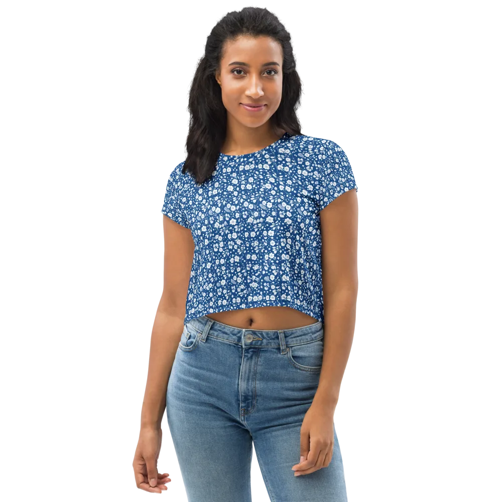 Cobalt Bloom on Crop Tee — Front