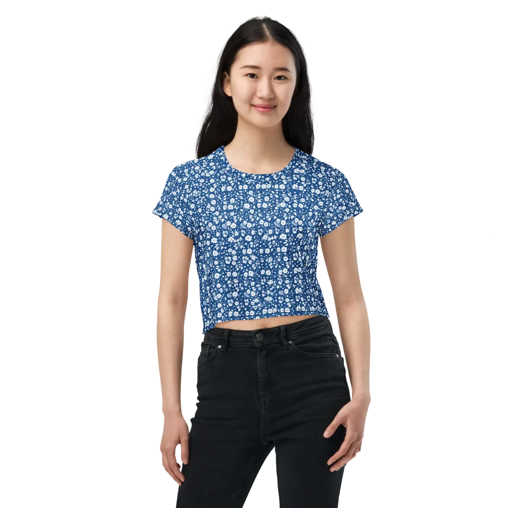 Cobalt Bloom on Crop Tee — Front