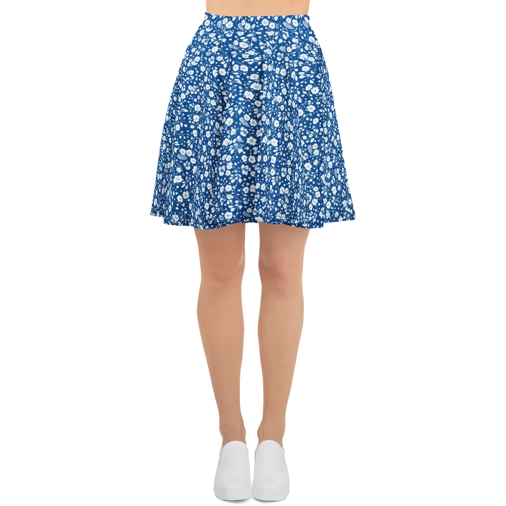 Cobalt Bloom on Skater Skirt — Front