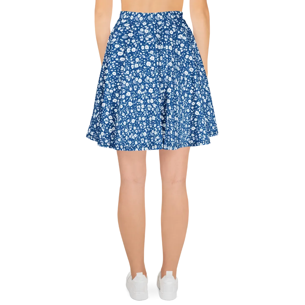 Cobalt Bloom on Skater Skirt — Back