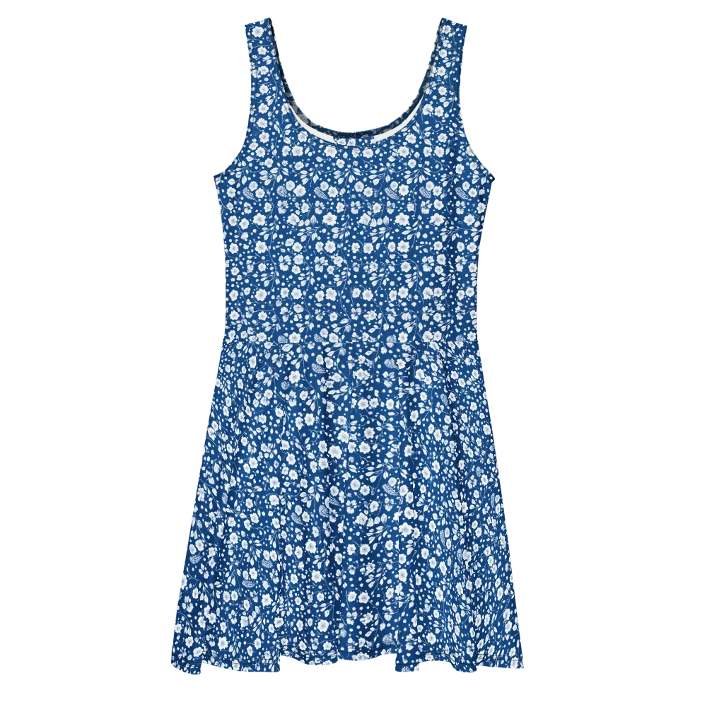 Cobalt Bloom on Skater Dress — Front