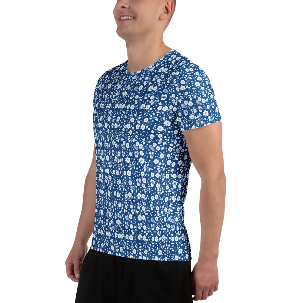 Cobalt Bloom on Men's Athletic T-Shirt — Left