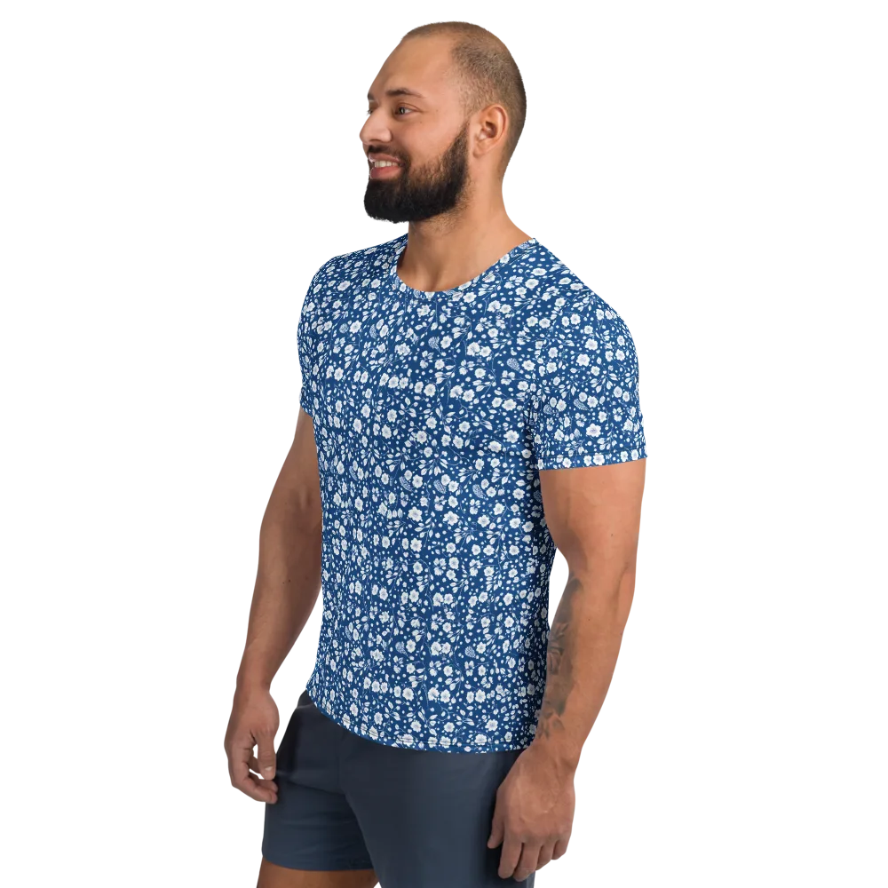 Cobalt Bloom on Men's Athletic T-Shirt — Left
