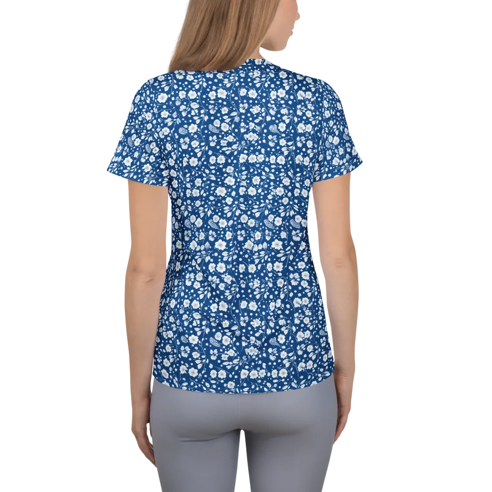 Cobalt Bloom on Women's Athletic T-Shirt — Back