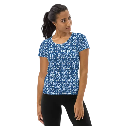 Cobalt Bloom on a Women's Athletic T-Shirt