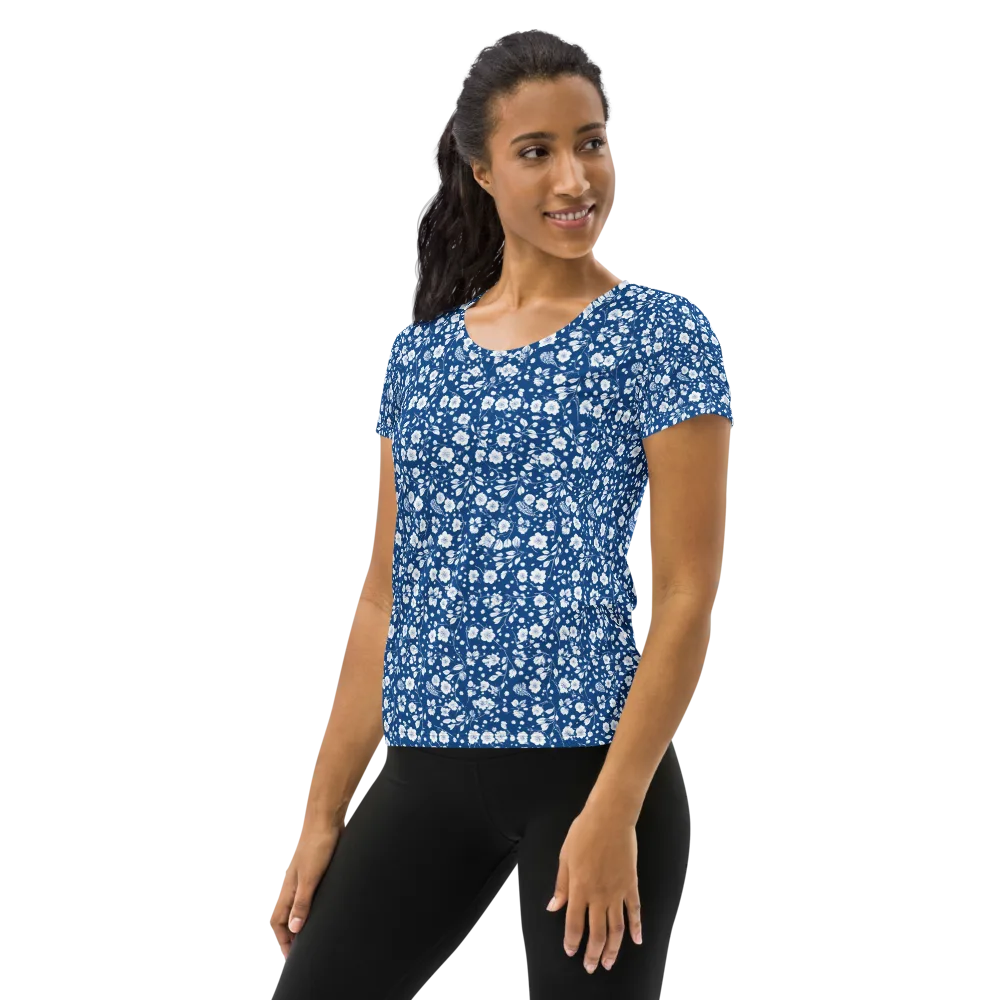 Cobalt Bloom on Women's Athletic T-Shirt — Left