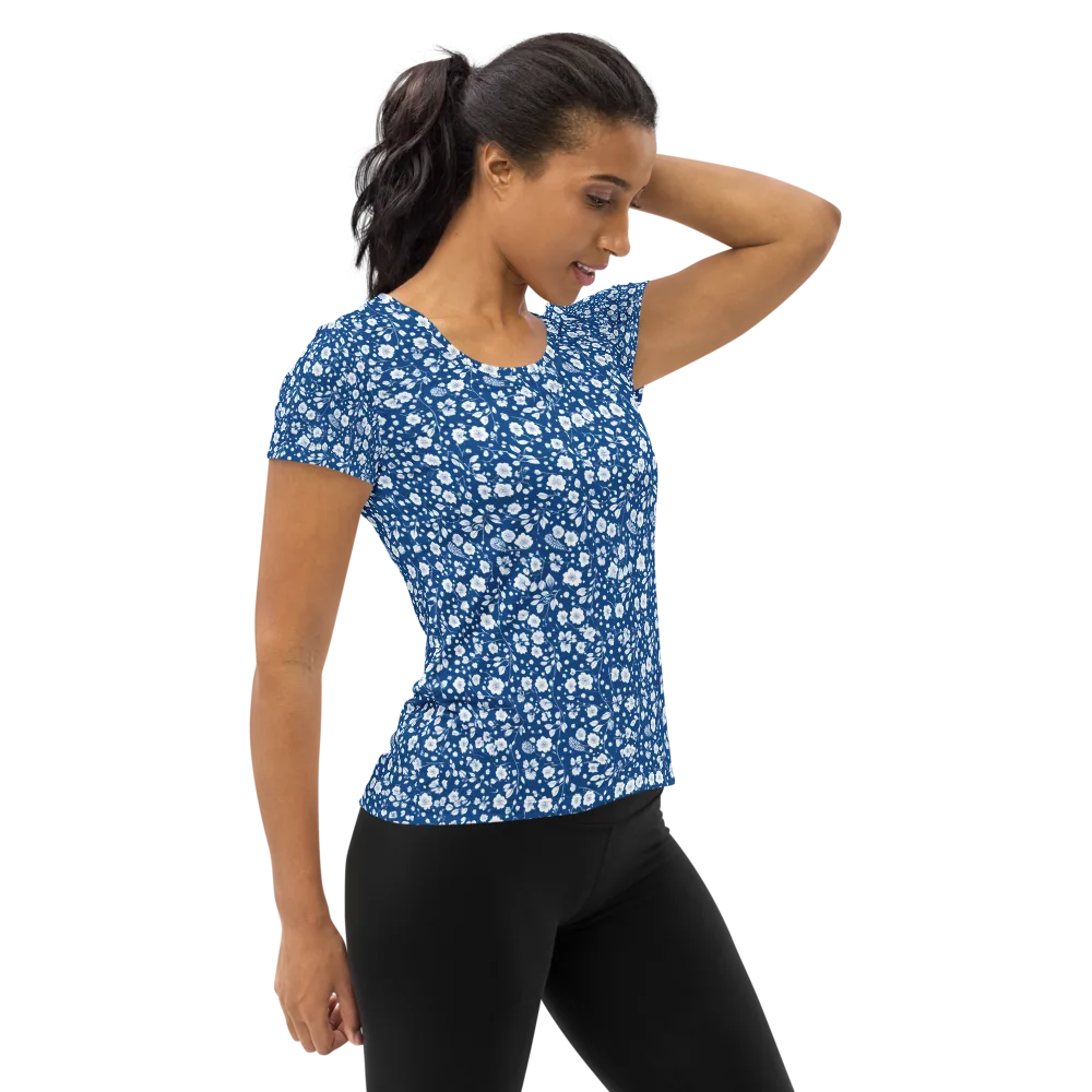 Cobalt Bloom on Women's Athletic T-Shirt — Right