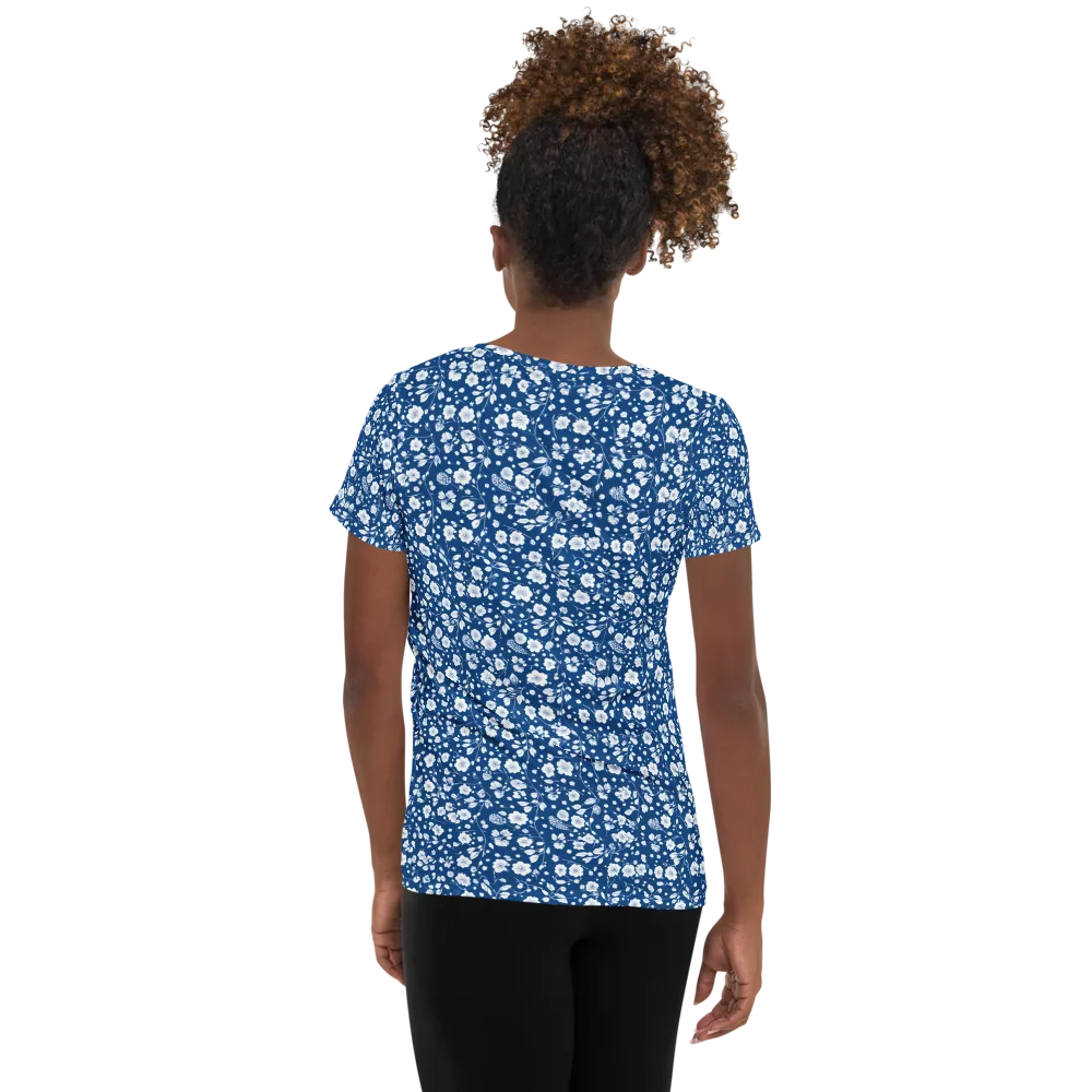 Cobalt Bloom on Women's Athletic T-Shirt — Back