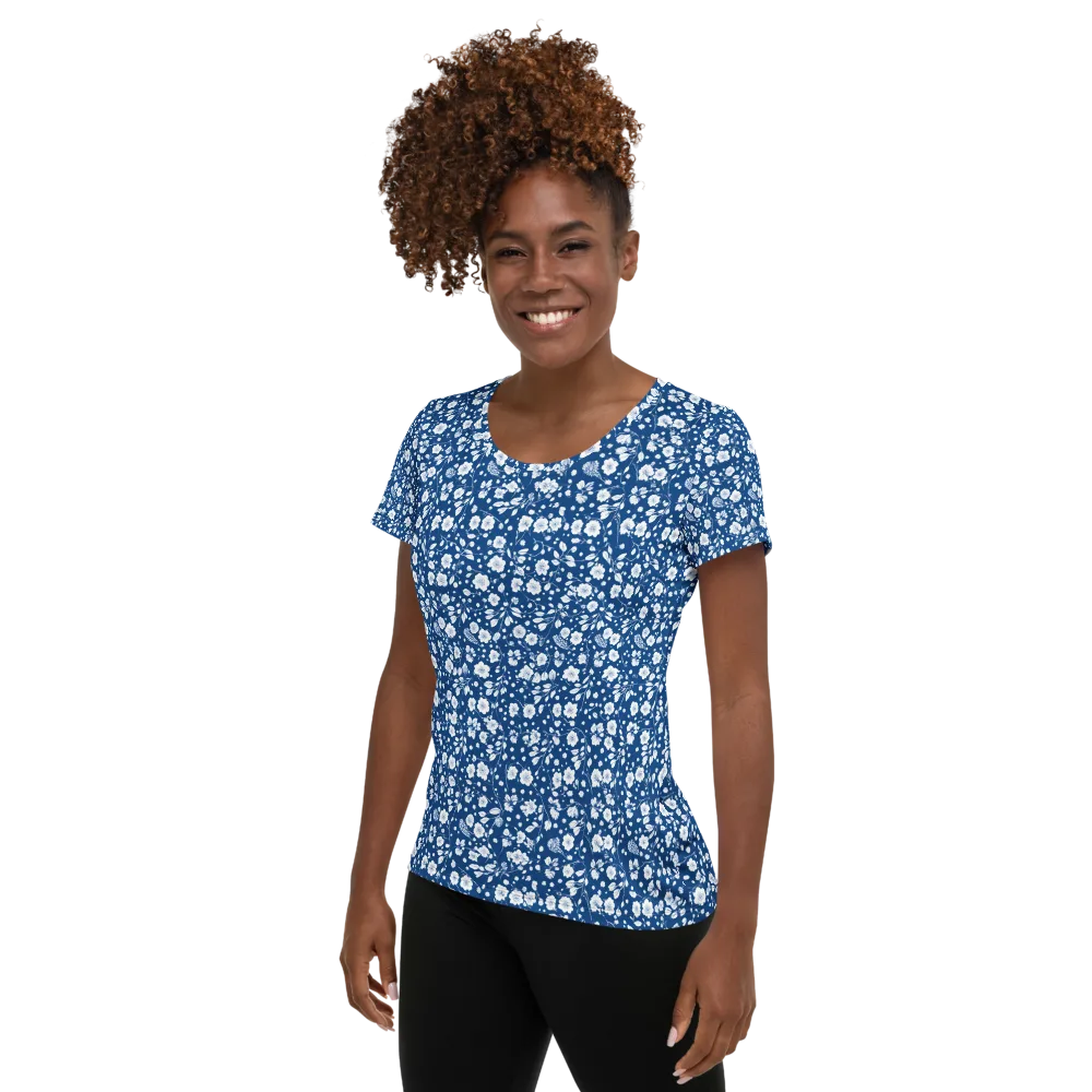 Cobalt Bloom on Women's Athletic T-Shirt — Left