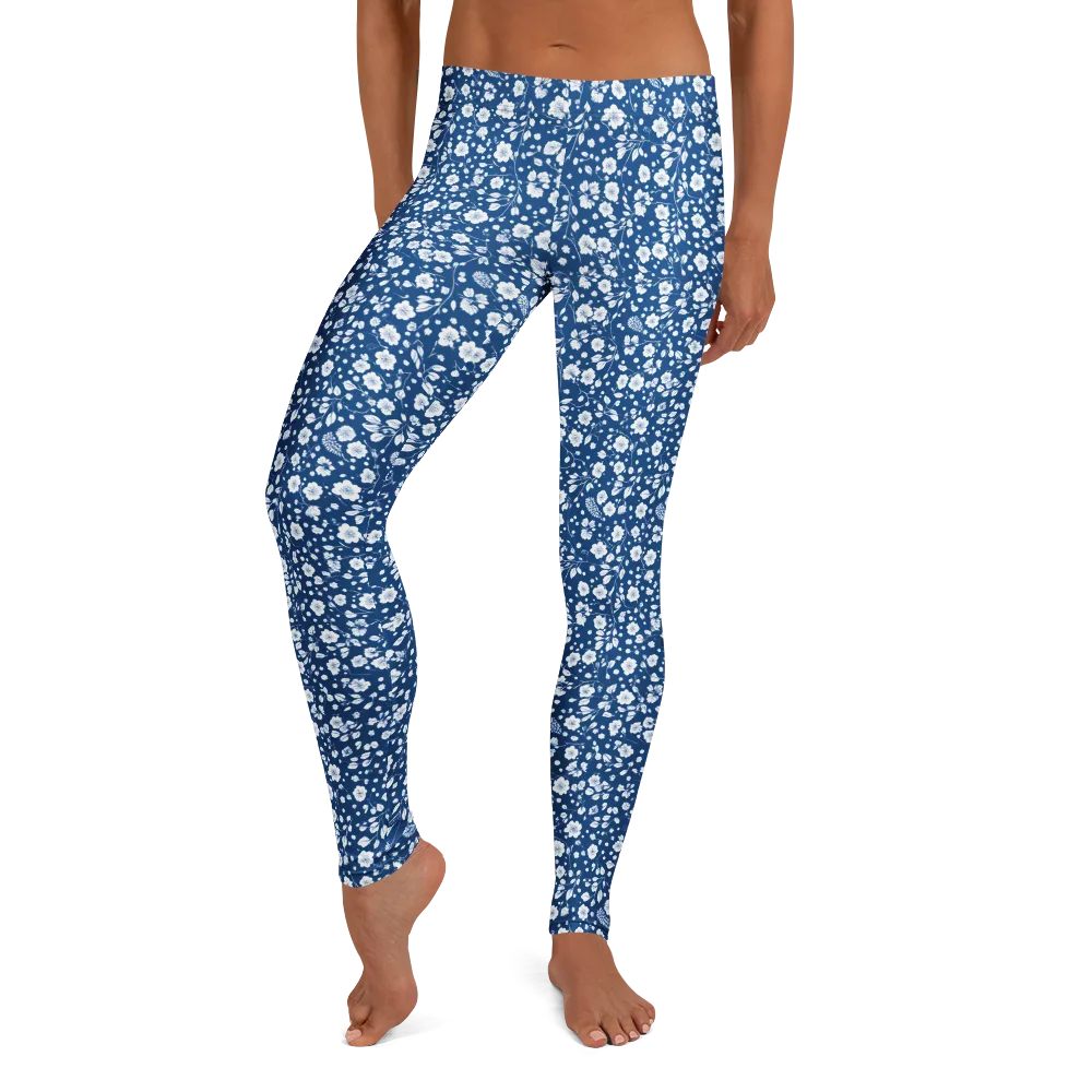 Cobalt Bloom on Leggings — Front