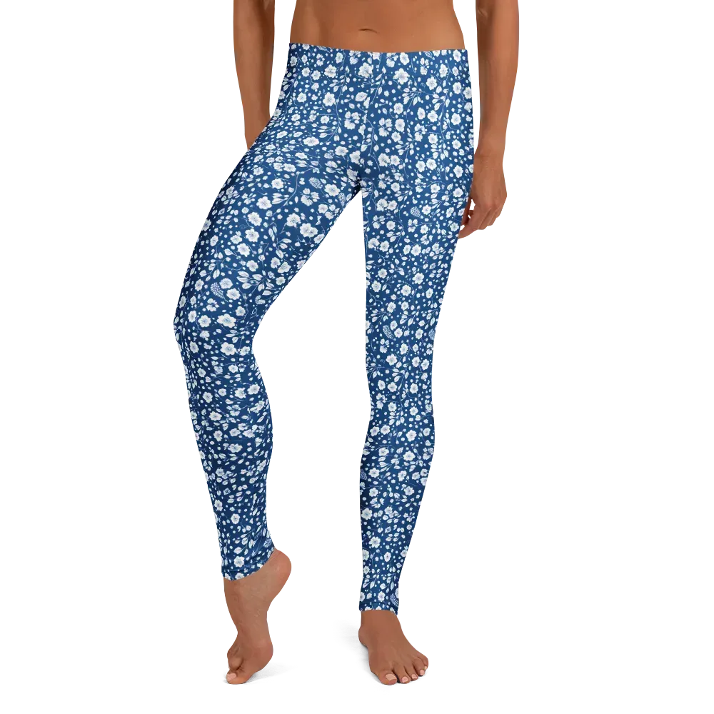 Cobalt Bloom on Leggings — Front