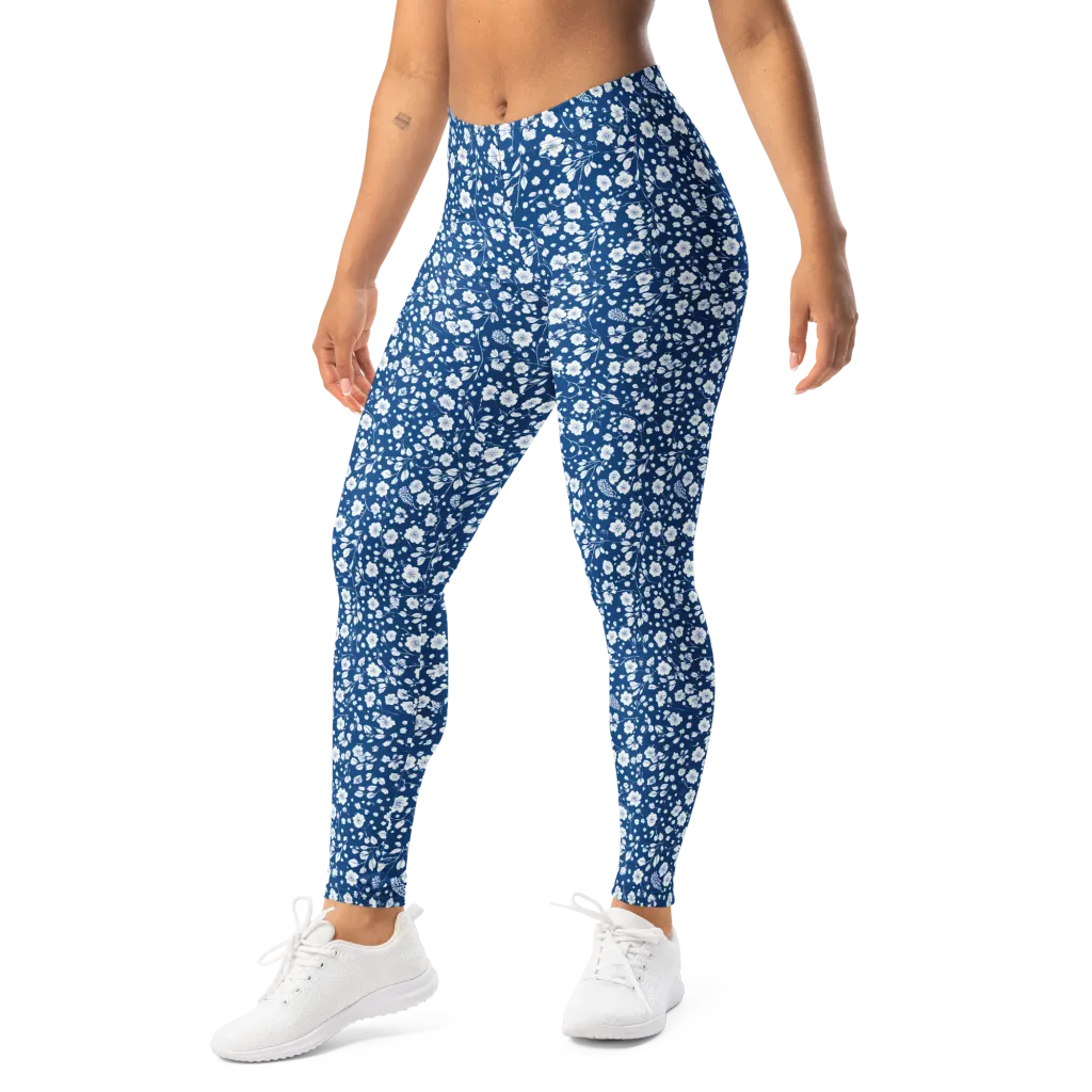 Cobalt Bloom on Leggings — Left Front