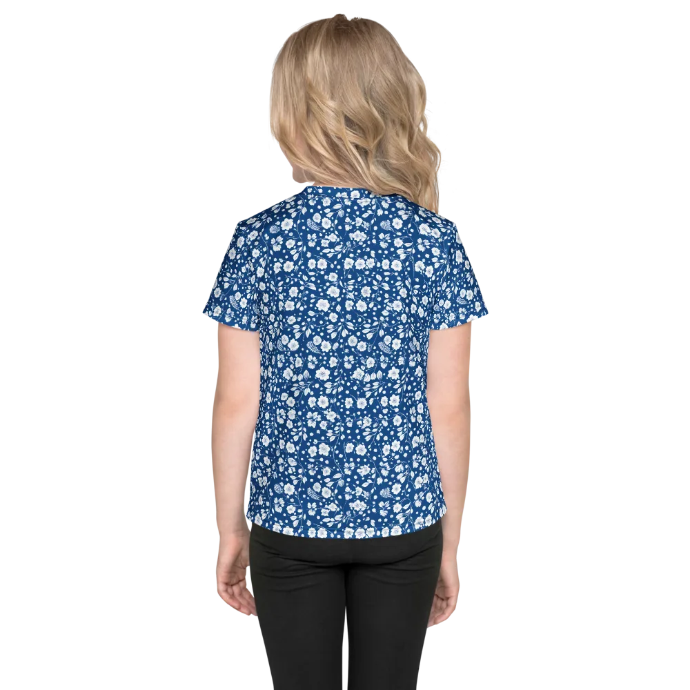 Cobalt Bloom on Kids Crew Neck T-Shirt — Back