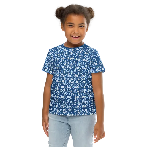 Cobalt Bloom on a Kids Crew Neck T-Shirt