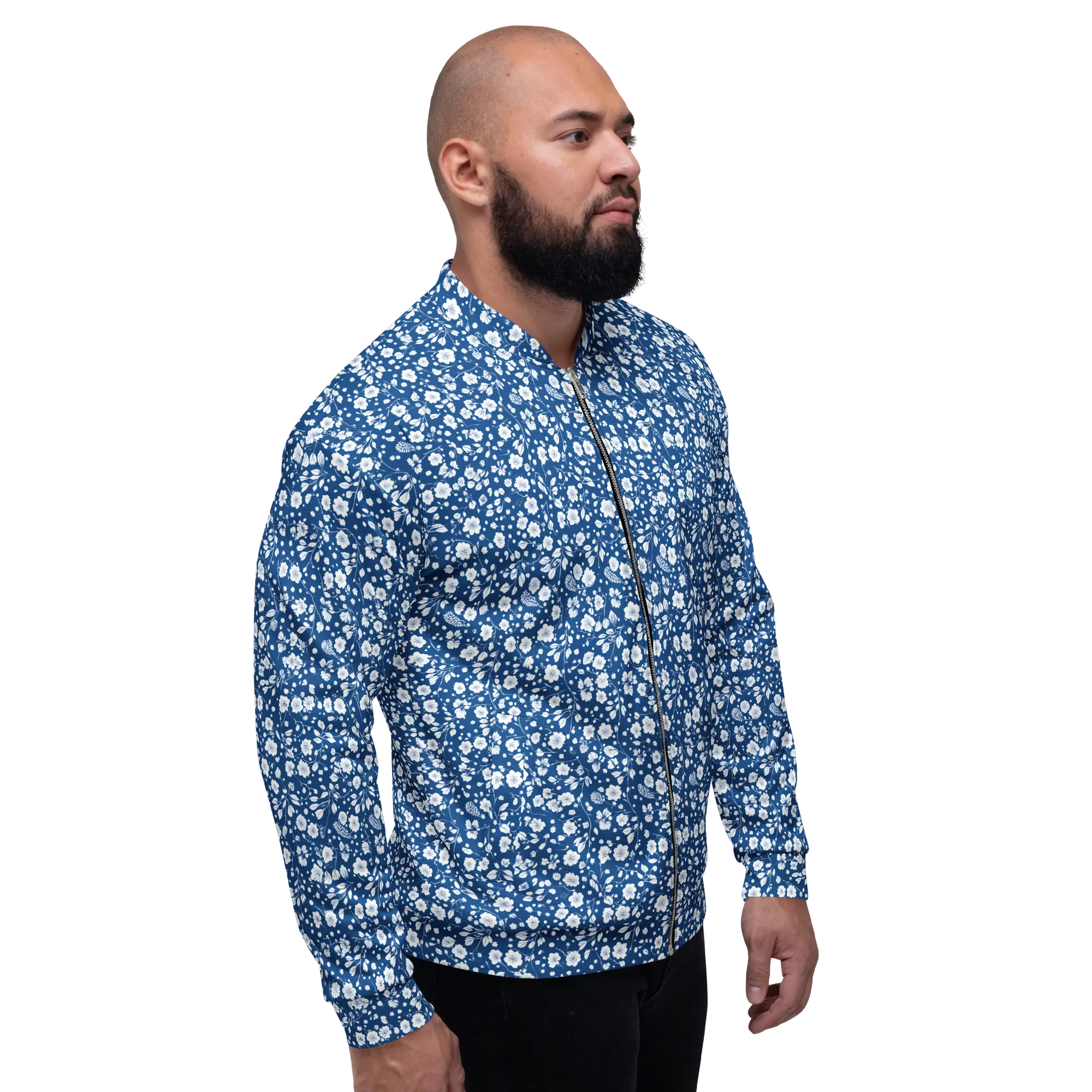 Cobalt Bloom on Bomber Jacket — Right