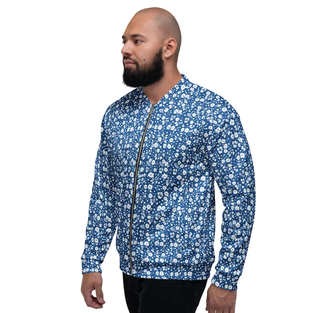 Cobalt Bloom on Bomber Jacket — Left
