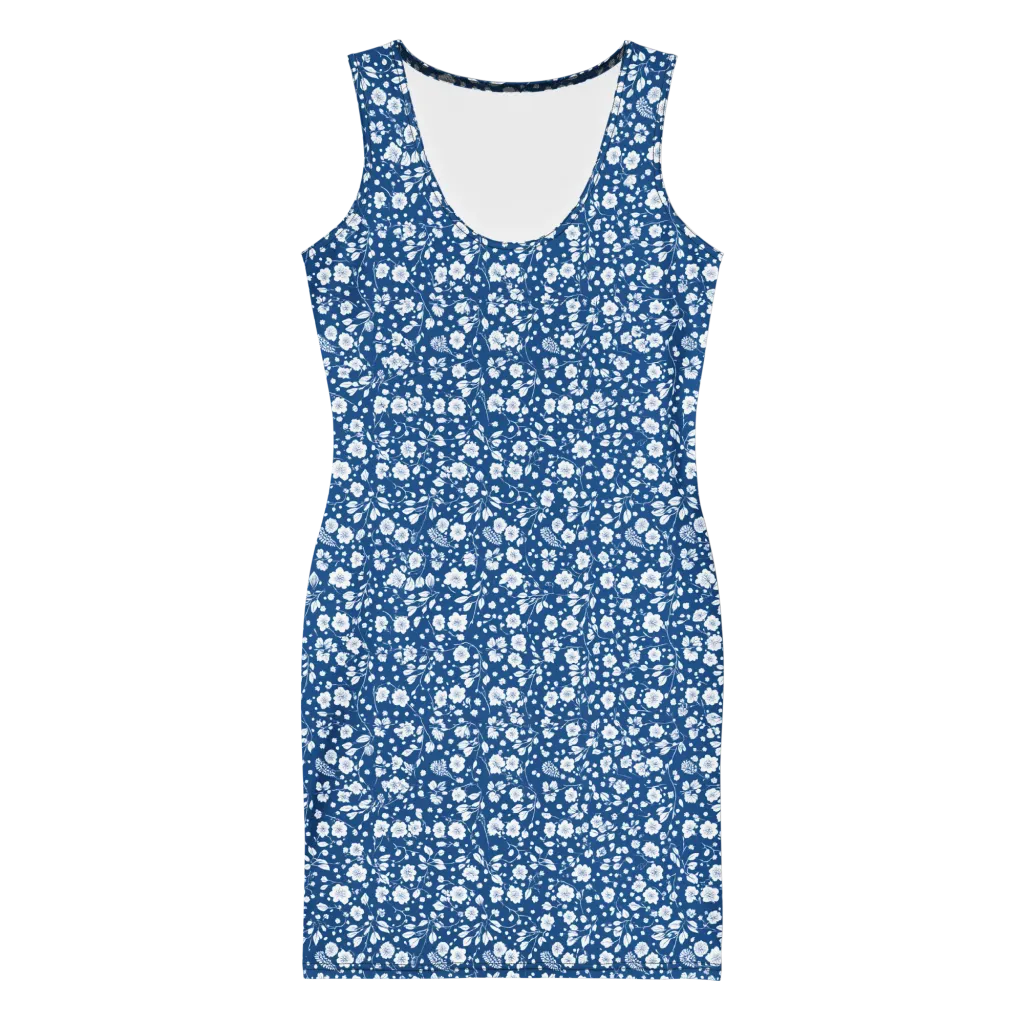 Cobalt Bloom on Bodycon Dress — Front