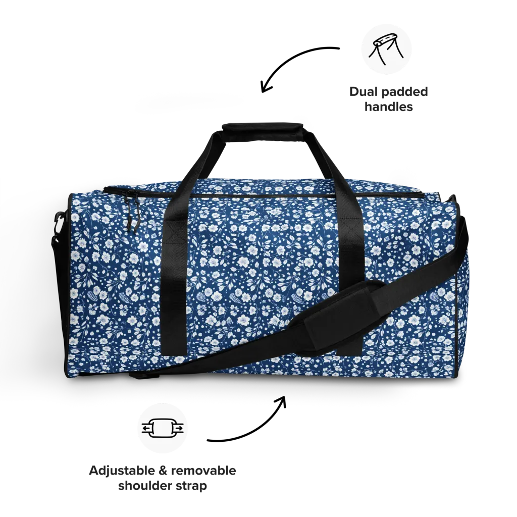 Cobalt Bloom on Duffle Bag — Front