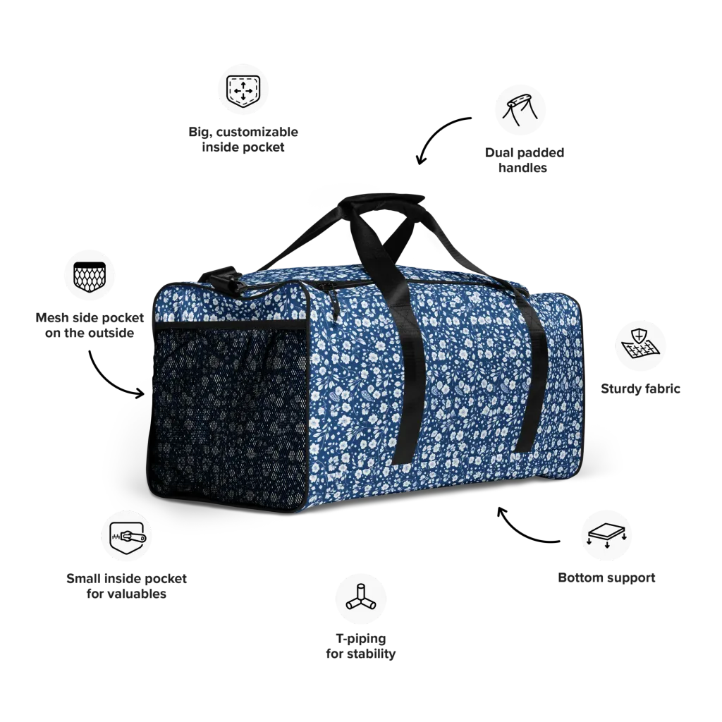 Cobalt Bloom on Duffle Bag — Right Front