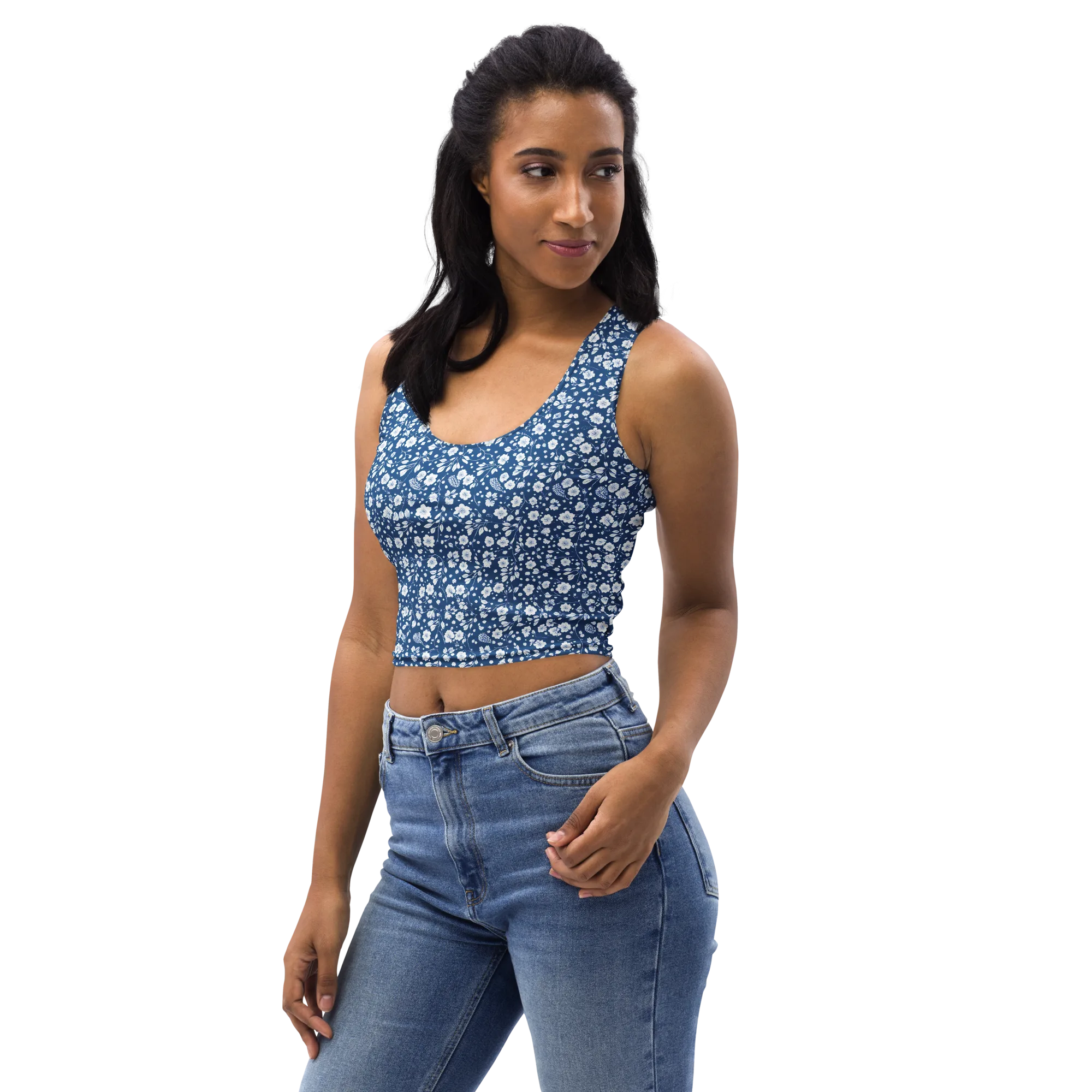 Cobalt Bloom on Crop Top — Left Front