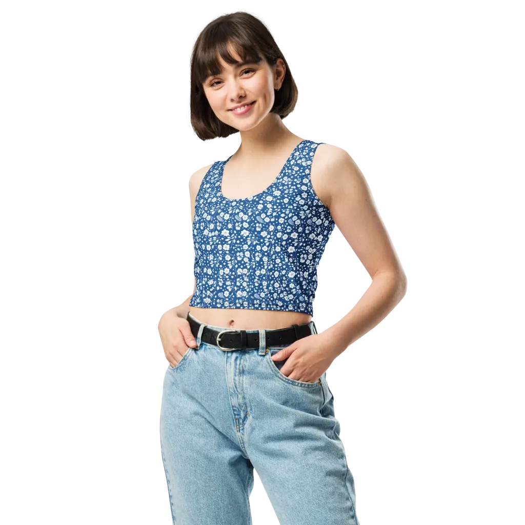 Cobalt Bloom on Crop Top — Front