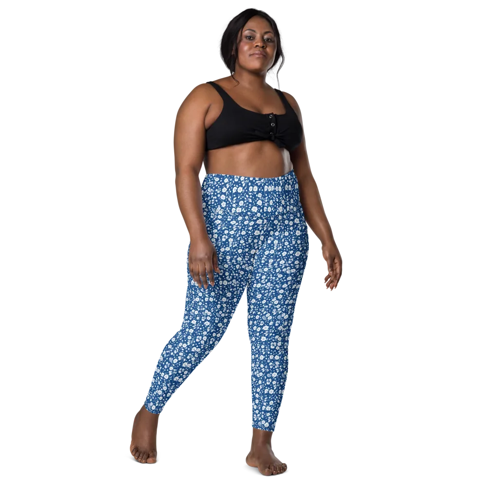 Cobalt Bloom on Leggings with Pockets — Front