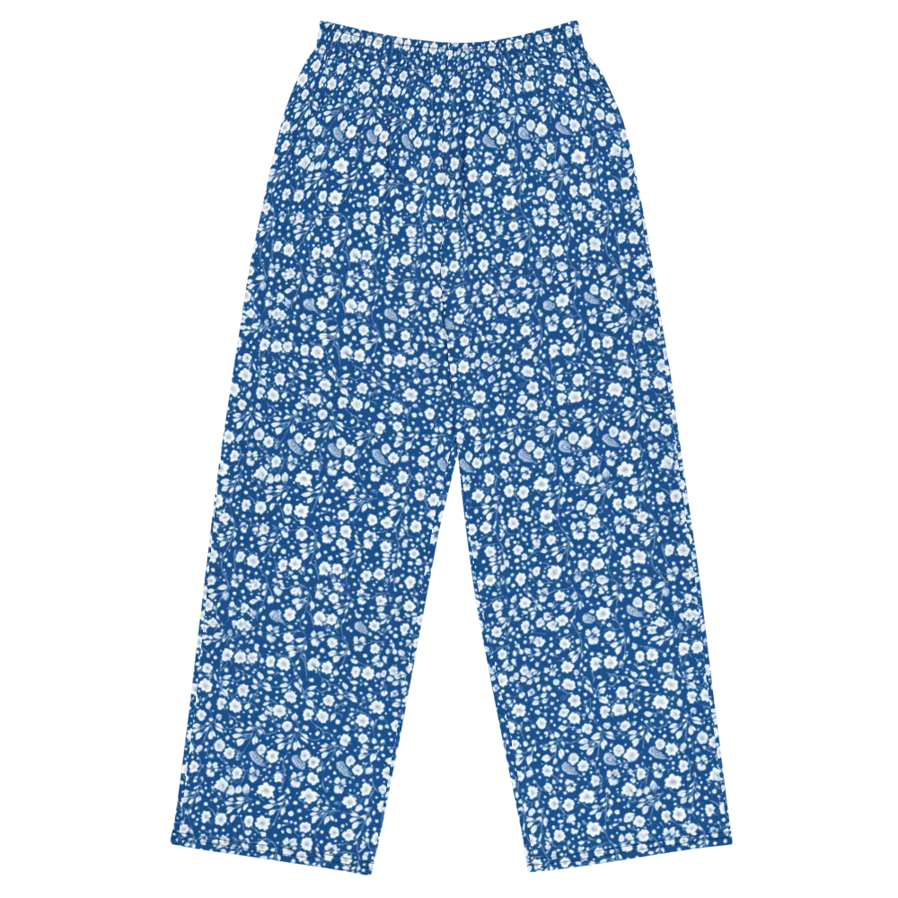 Cobalt Bloom on Wide-Leg Pants — Front