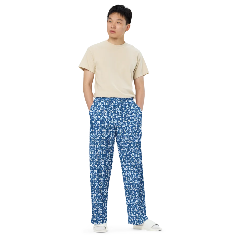 Cobalt Bloom on Wide-Leg Pants — Front