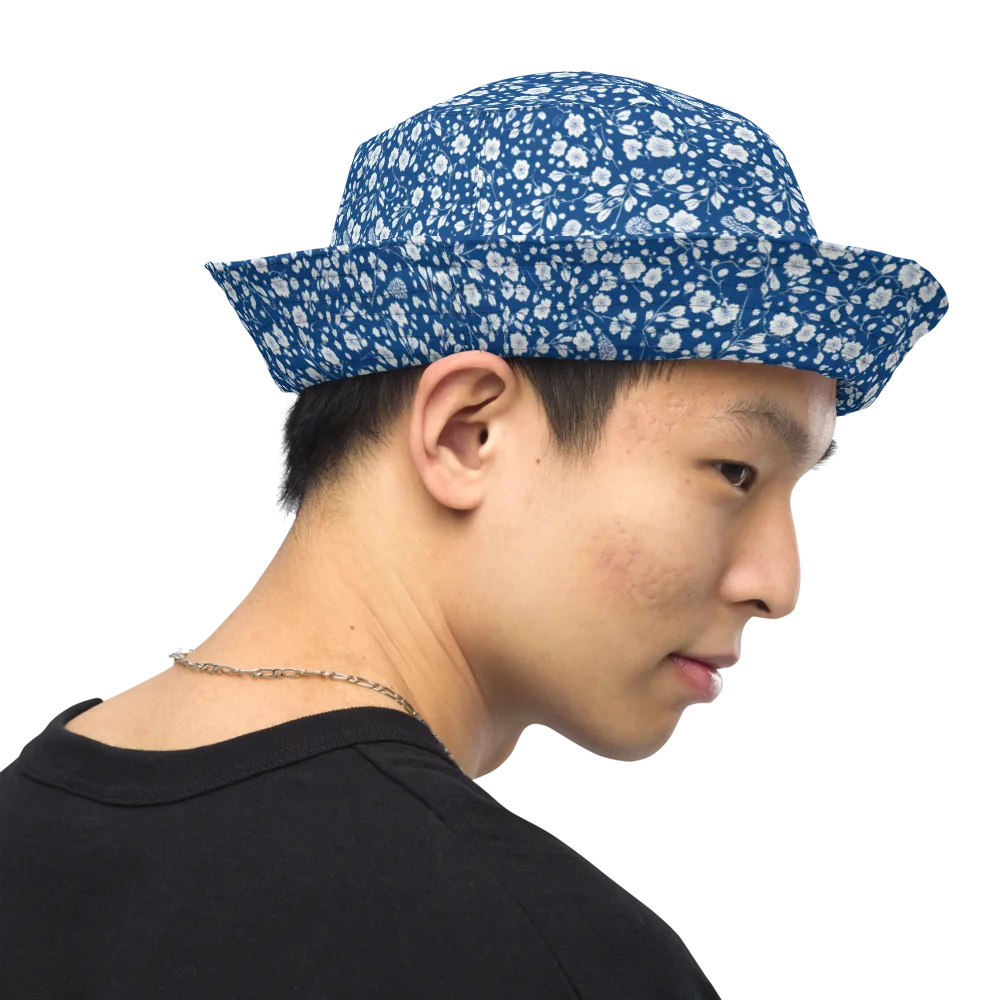 Cobalt Bloom on Reversible Bucket Hat — Right Outside