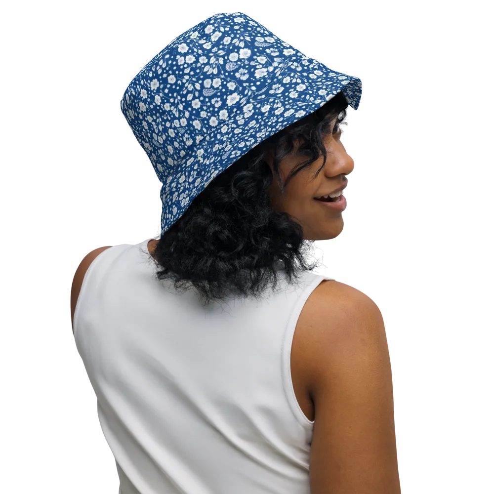 Cobalt Bloom on Reversible Bucket Hat — Right Outside