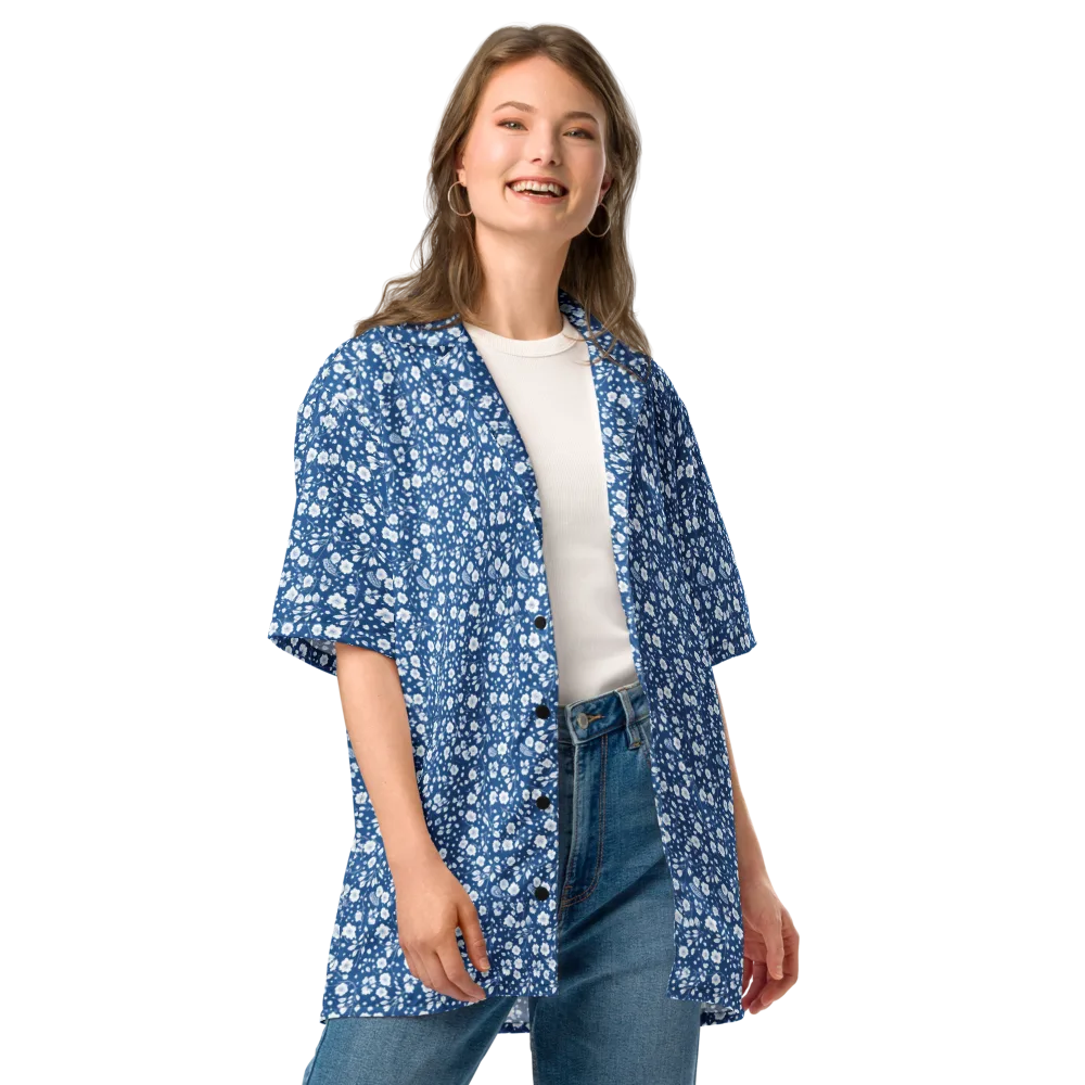 Cobalt Bloom on Button Shirt — Front