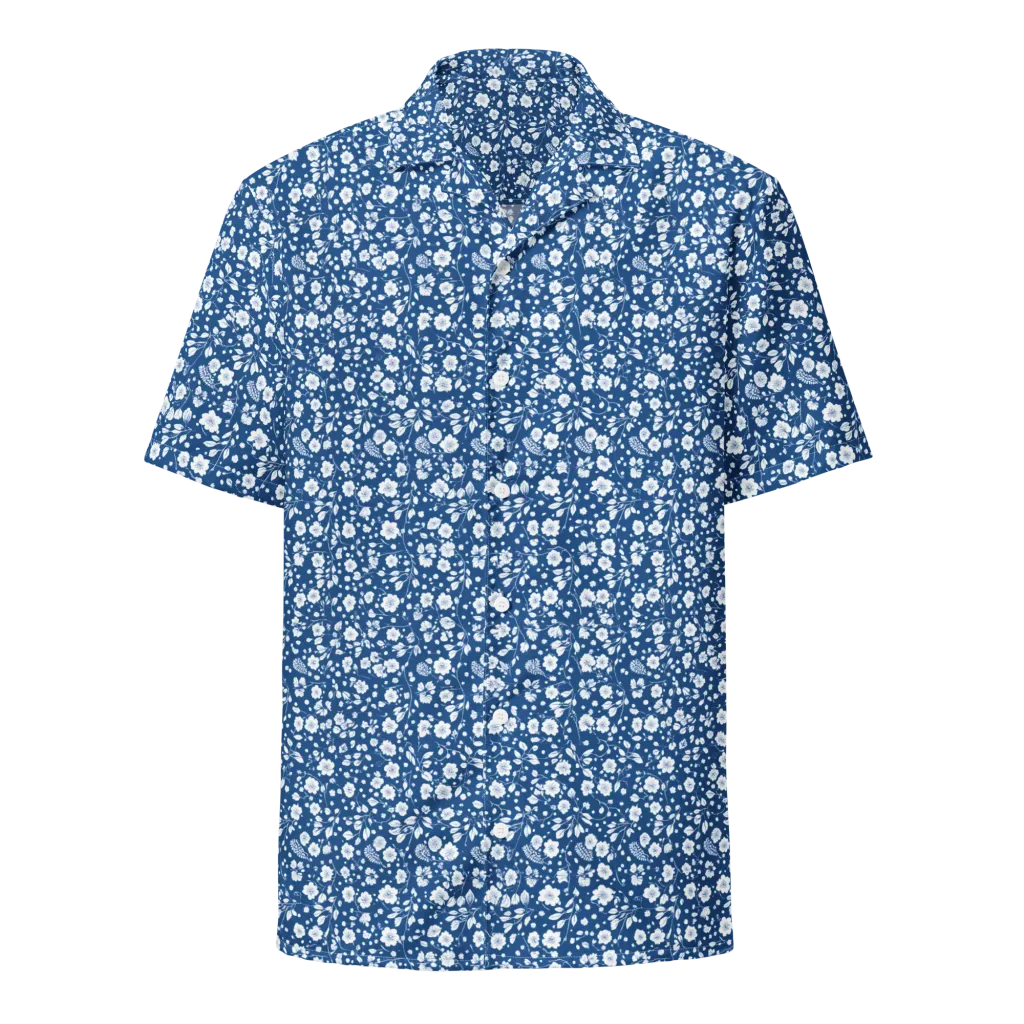 Cobalt Bloom on Button Shirt — Front