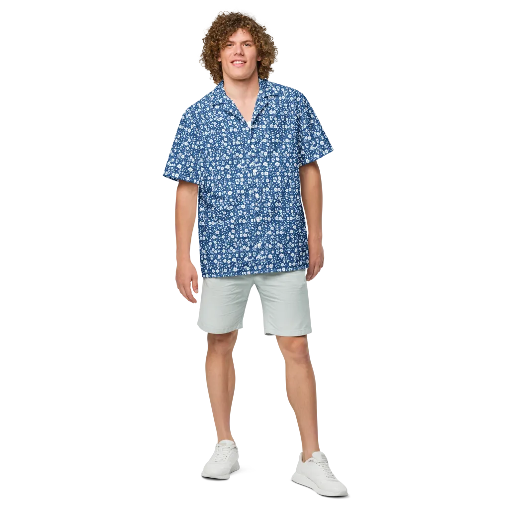 Cobalt Bloom on Button Shirt — Front