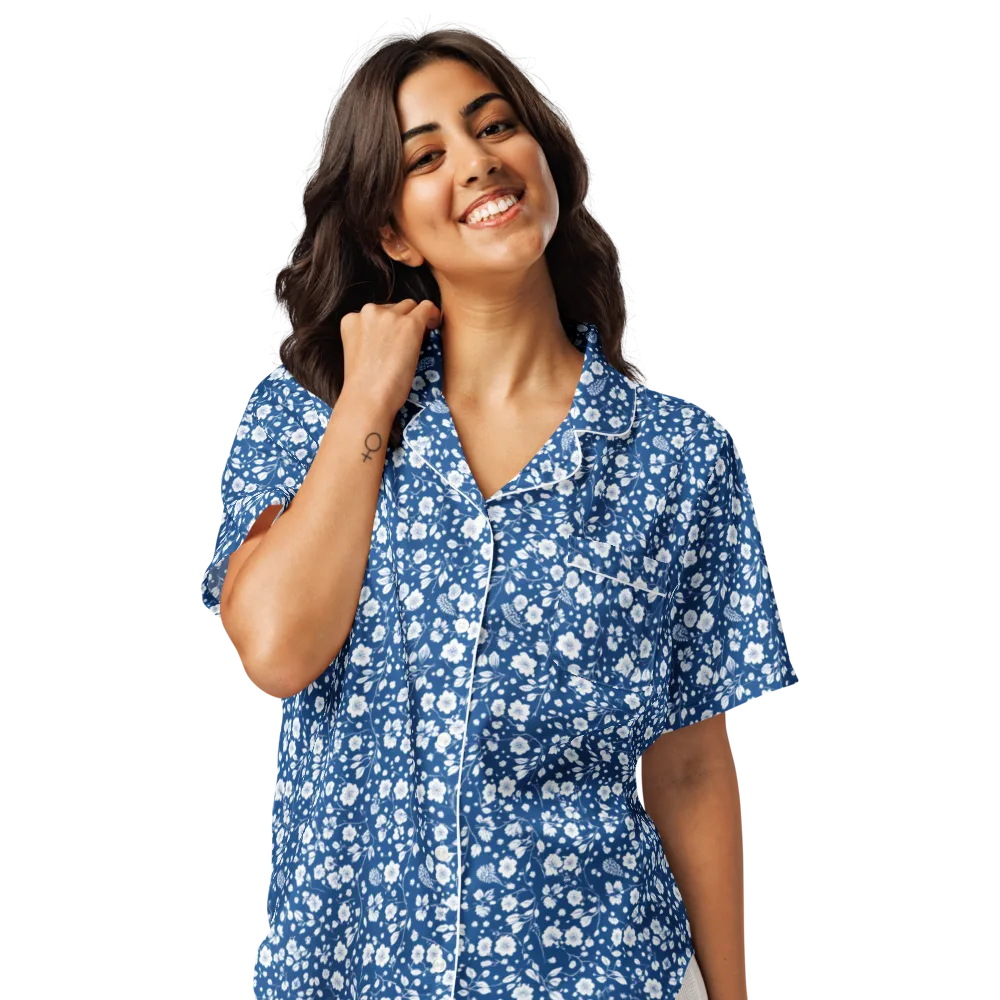Cobalt Bloom on Women's Short Sleeve Pajama Top — Front