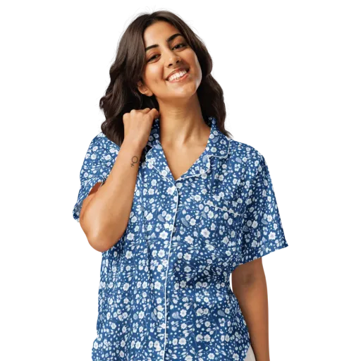 Cobalt Bloom on a Women's Short Sleeve Pajama Top
