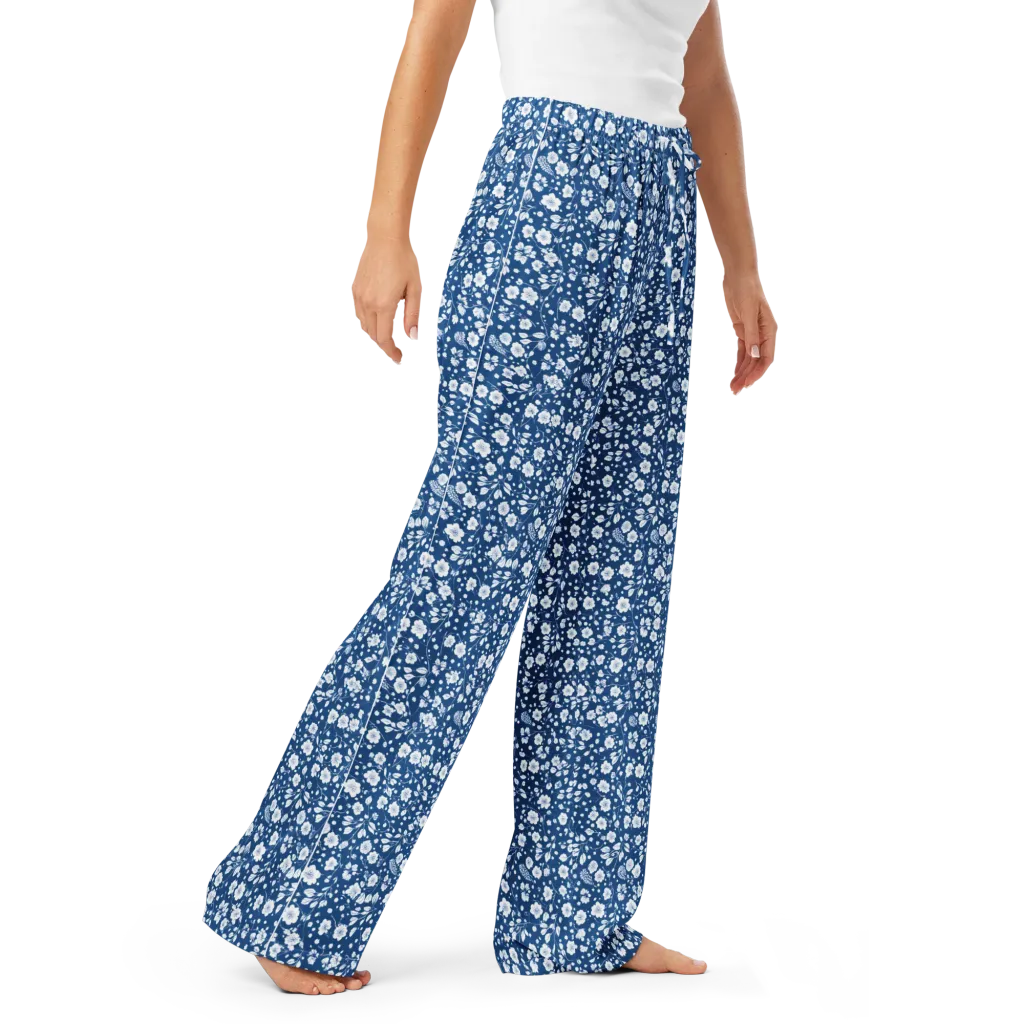 Cobalt Bloom on Women's Pajama Pants — Right Front