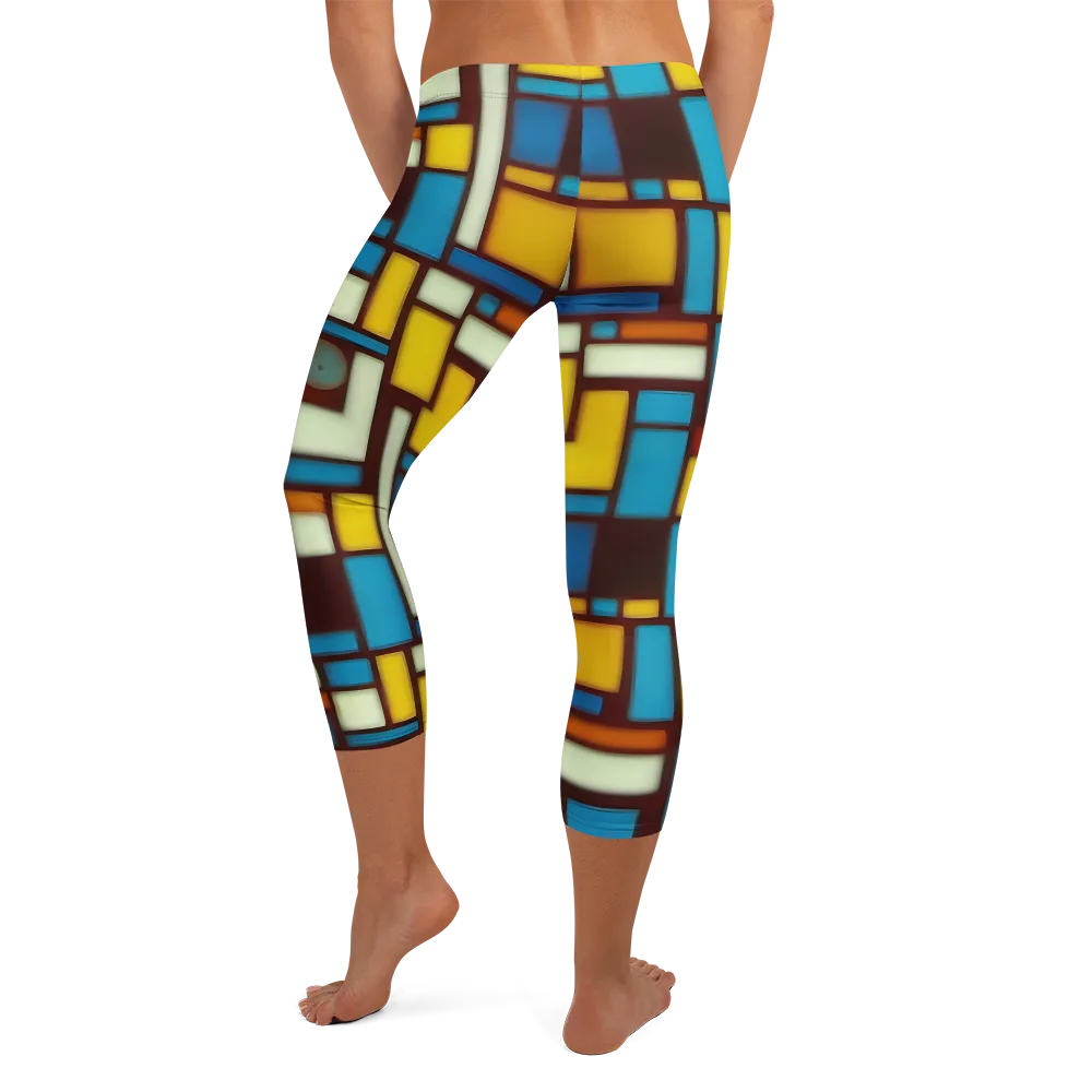 Burgundy Blocks on Capri Leggings — Back